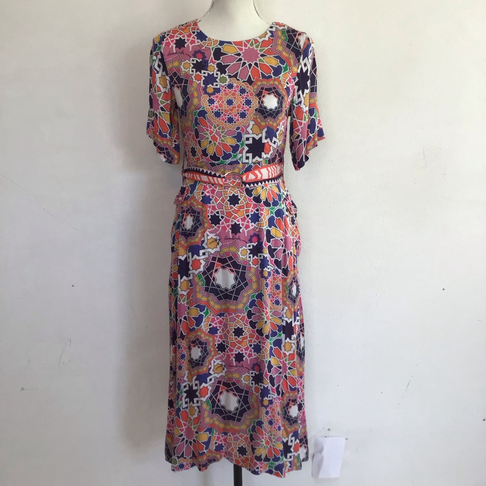 EMILY LOVELOCK Women Chic Pink Multi-color Midi Dress Size 4